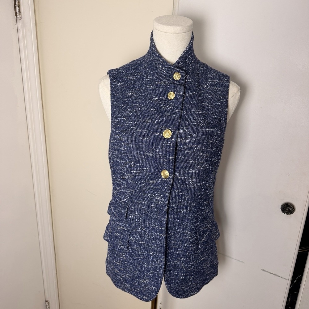 Rag And Bone Women's Space Vest In Blue Sz 4 With Gold Buttons